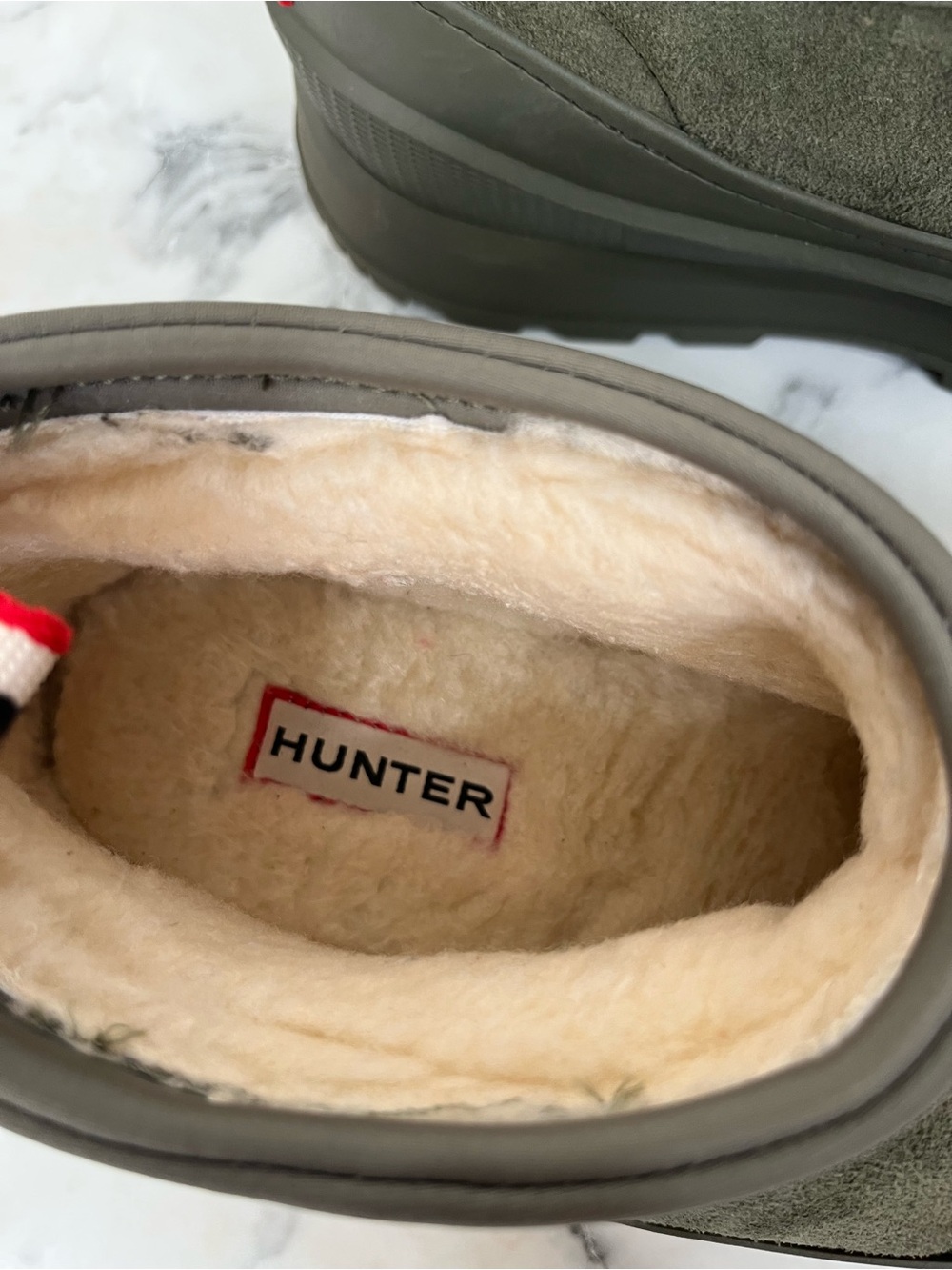 Hunter Askern Waterproof Suede Platform Bootie in Loch Olive Green Size 7 - Picture 9 of 11